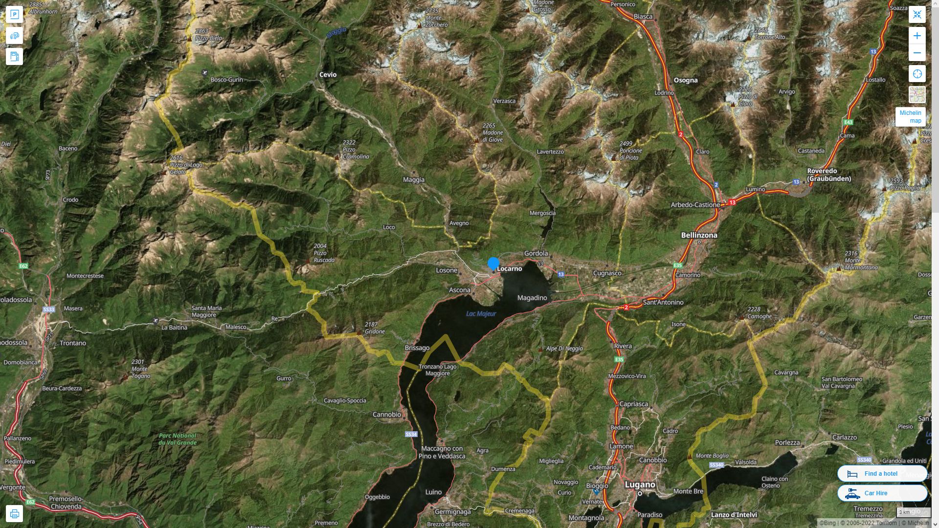Locarno Suisse Autoroute et carte routiere avec vue satellite